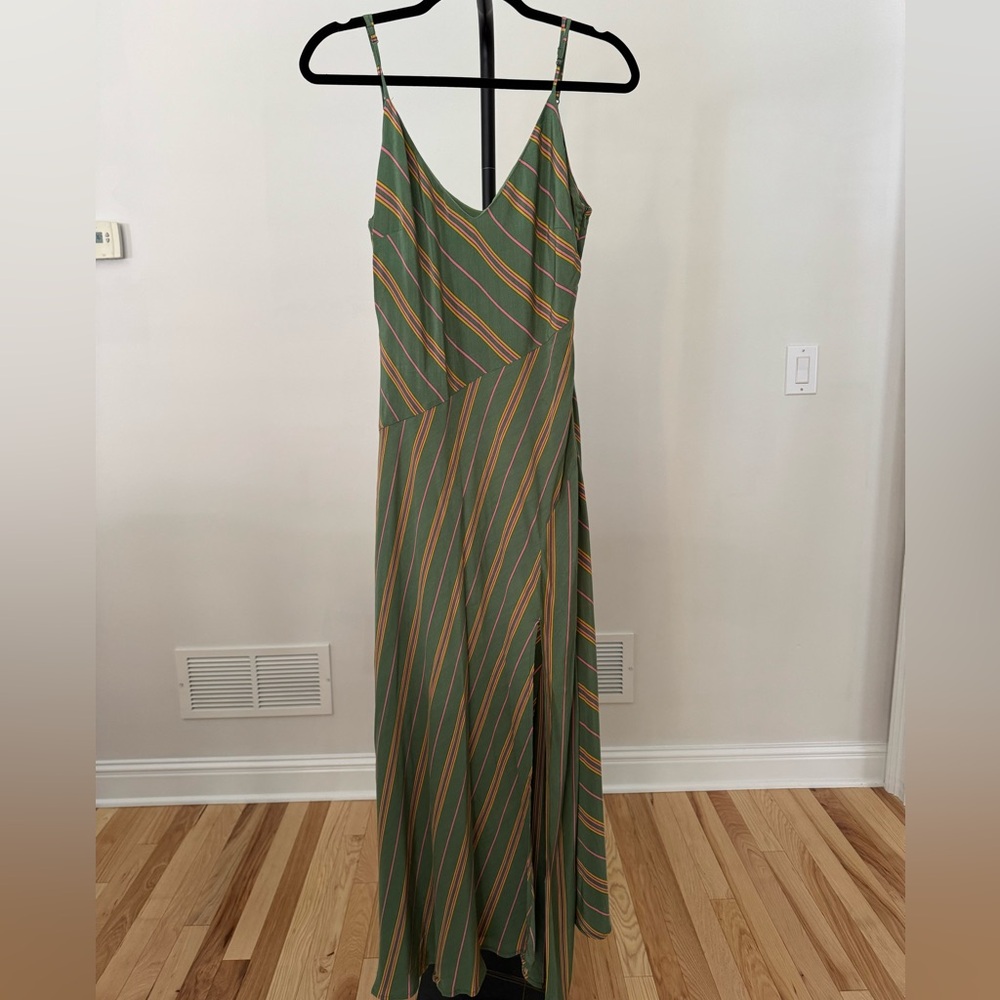Astr Striped Maxi Dress in Green and Orange